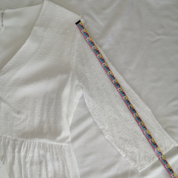 Seraphine Maternity Confetti Fleck White Woven Drop Waist Blouse Button Front 6 - Picture 15 of 16